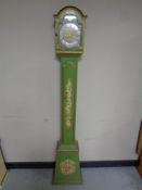 A Scandinavian Tempus Fugit painted narrow longcase clock