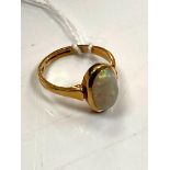 An 18ct yellow gold opal ring, size L/M, 3.6g.