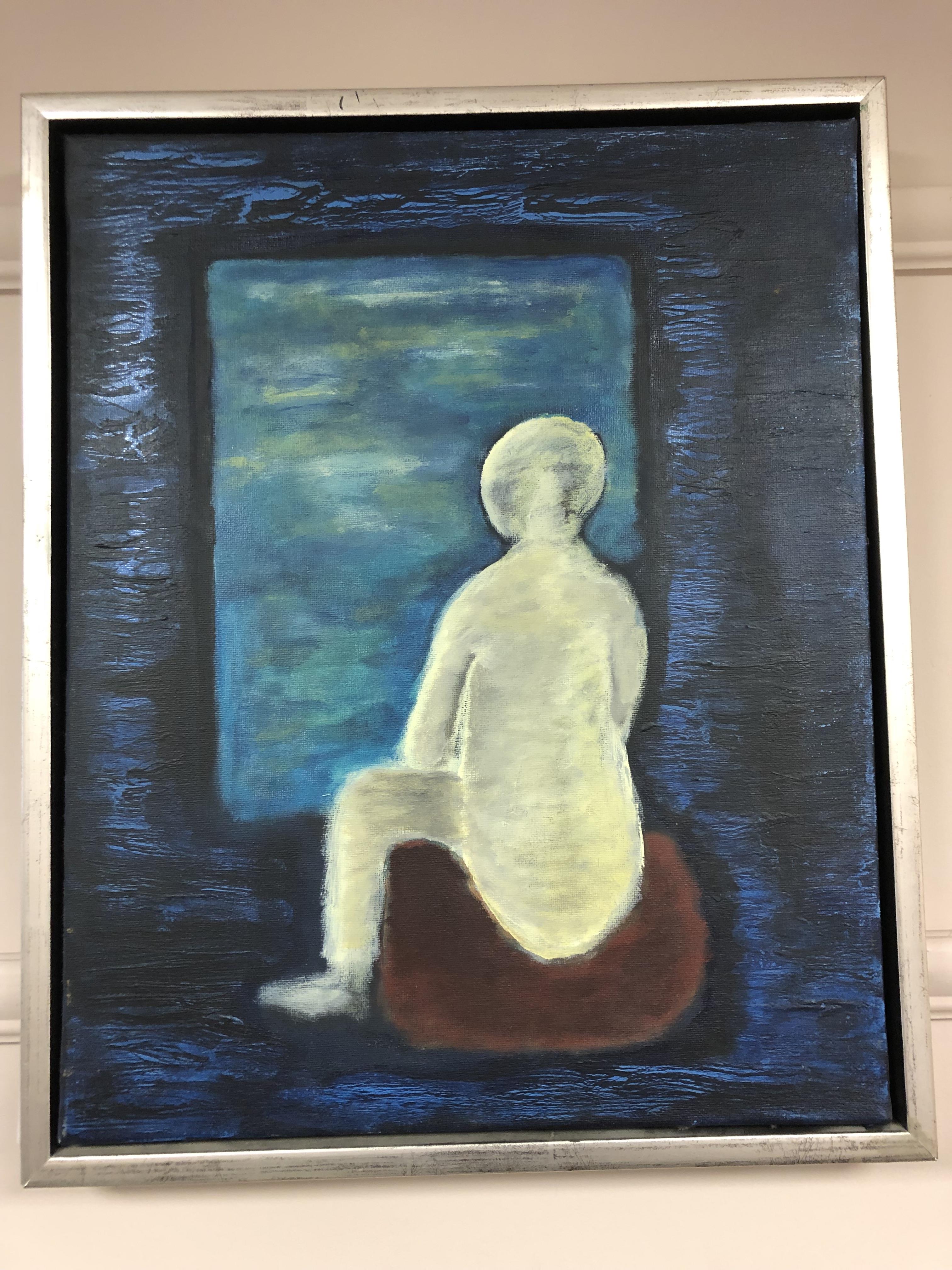 Contemporary oil on canvas, figure by a window,