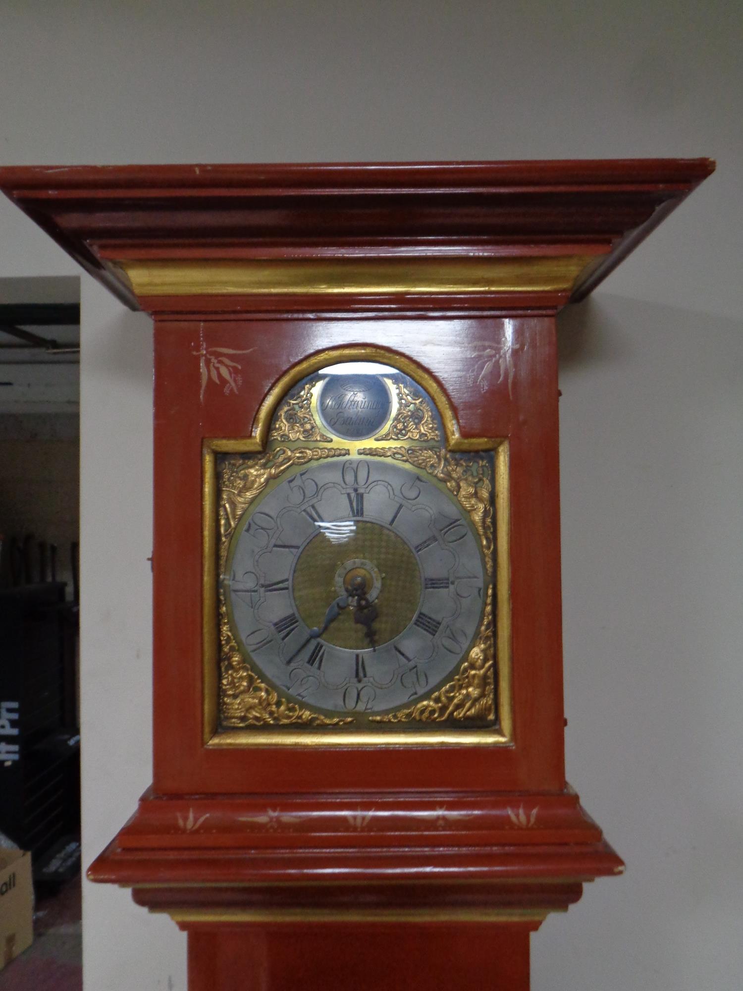 A continental painted longcase clock with brass and silvered dial - Image 2 of 2