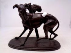 A 19th century spelter figure of a greyhound on base