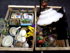 Two crates containing miscellaneous to include LG Blu Ray player, vintage glass bottles,