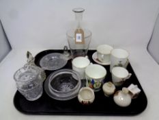 A tray of antique and later commemorative china,