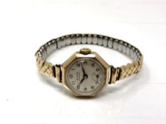 A 9ct gold lady's Dennison wristwatch, on expansion strap.
