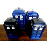 Dr Who: A collection of 4 Tardis Police public call box money boxes.