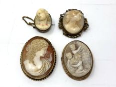 Two 9ct yellow gold mounted cameo brooches,