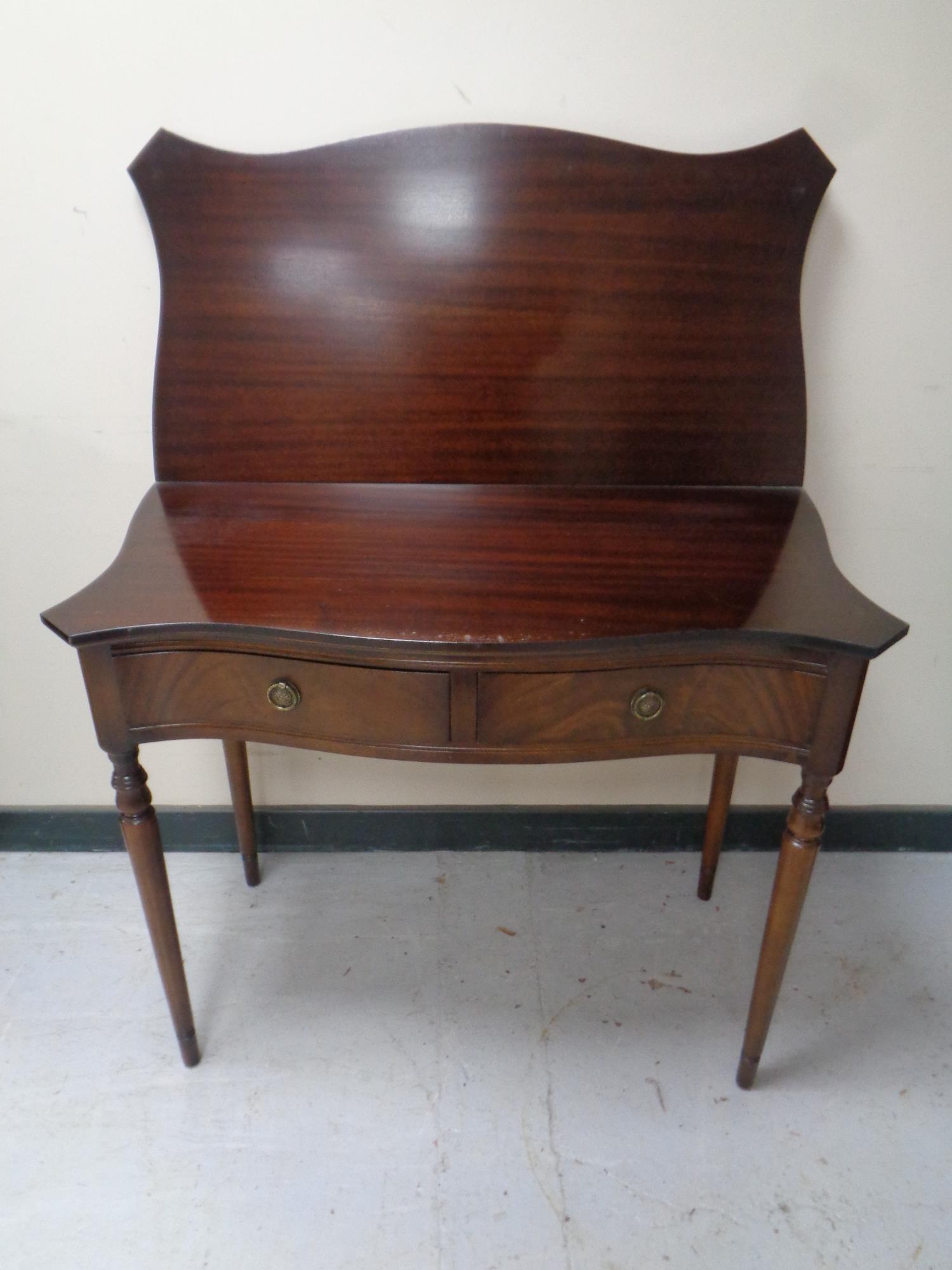 A Regency style mahogany serpentine fronted turnover top tea table with a green leather inset panel - Image 2 of 2