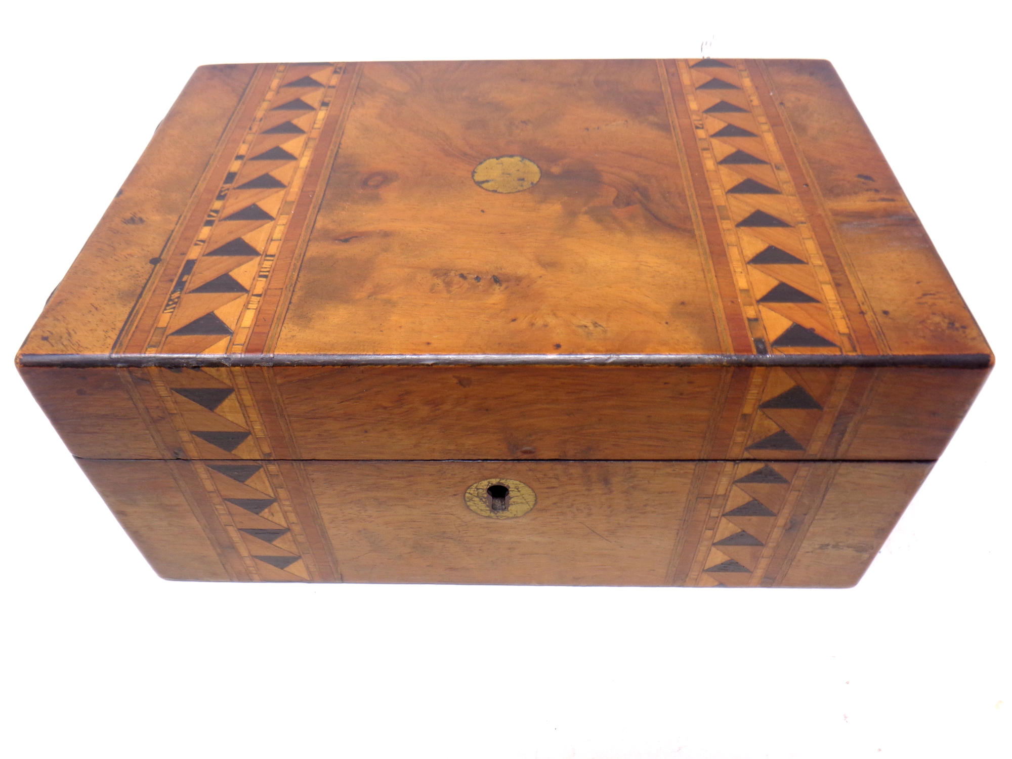 A 19th century inlaid walnut sewing box