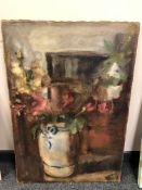 Continental school : Flowers in a vase, oil on canvas,