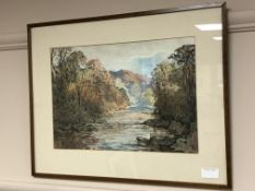 John Arthur Dees (1875-1959), River landscape, watercolour, 38cm by 26cm.