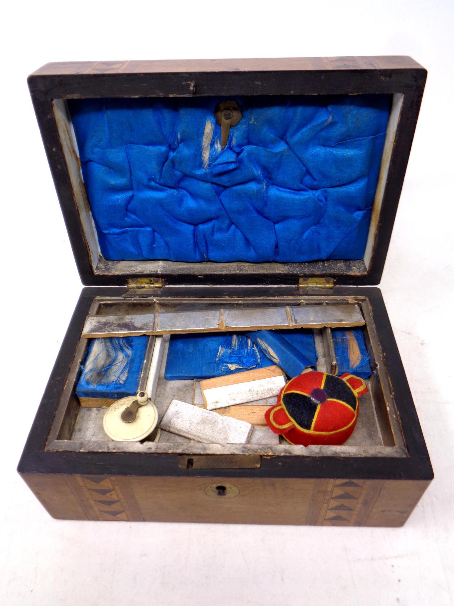 A 19th century inlaid walnut sewing box - Image 2 of 2