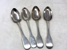 A harlequin set of four Georgian silver table spoons, various Edinburgh marks.