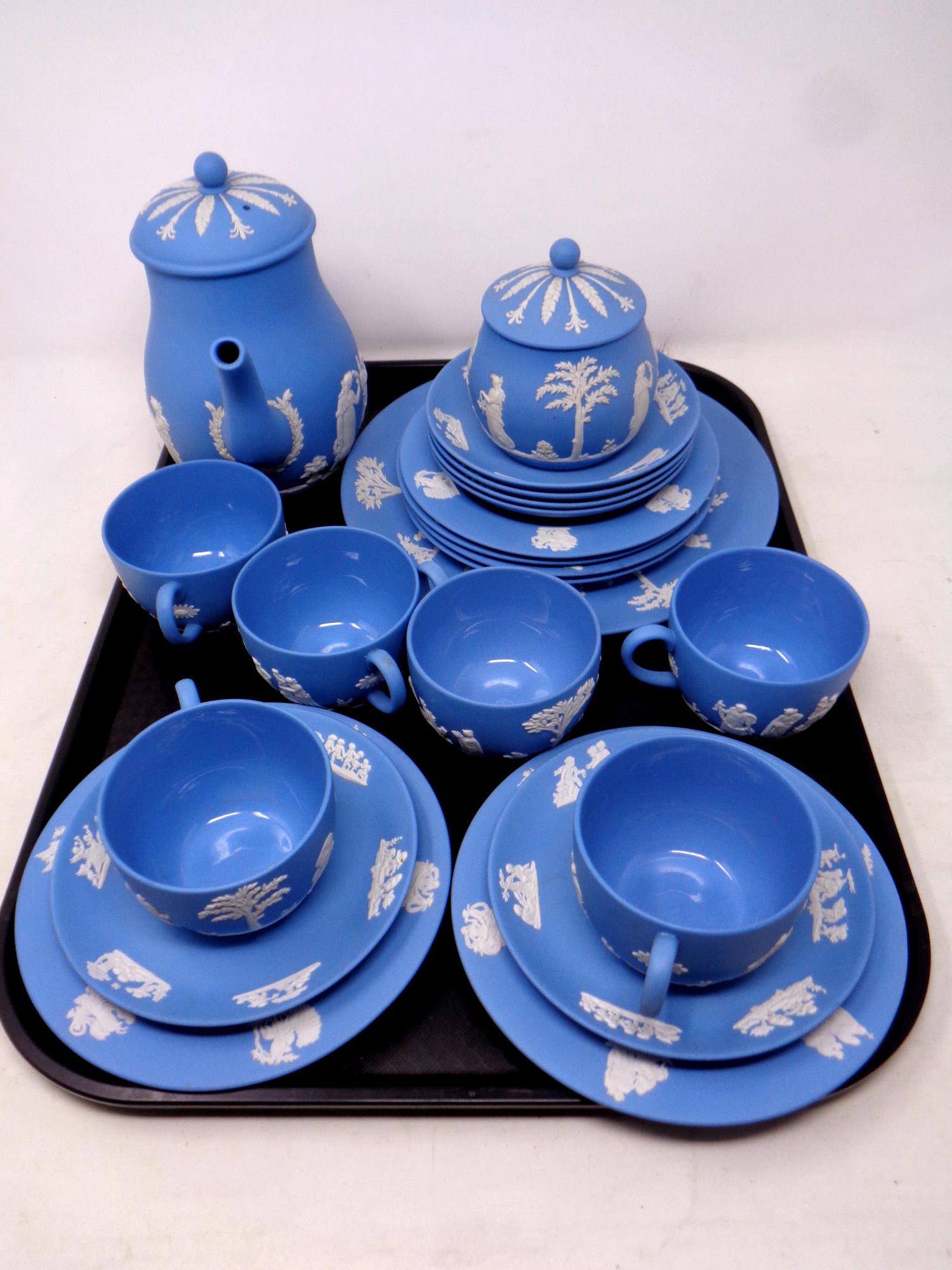 A 21 piece Wedgwood Jasperware tea set