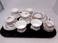 A tray containing a fifteen piece Paragon Meadow Vale bone china tea service