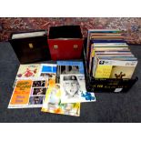 A crate and two cases of vinyl LP's and box sets including easy listening, world music,