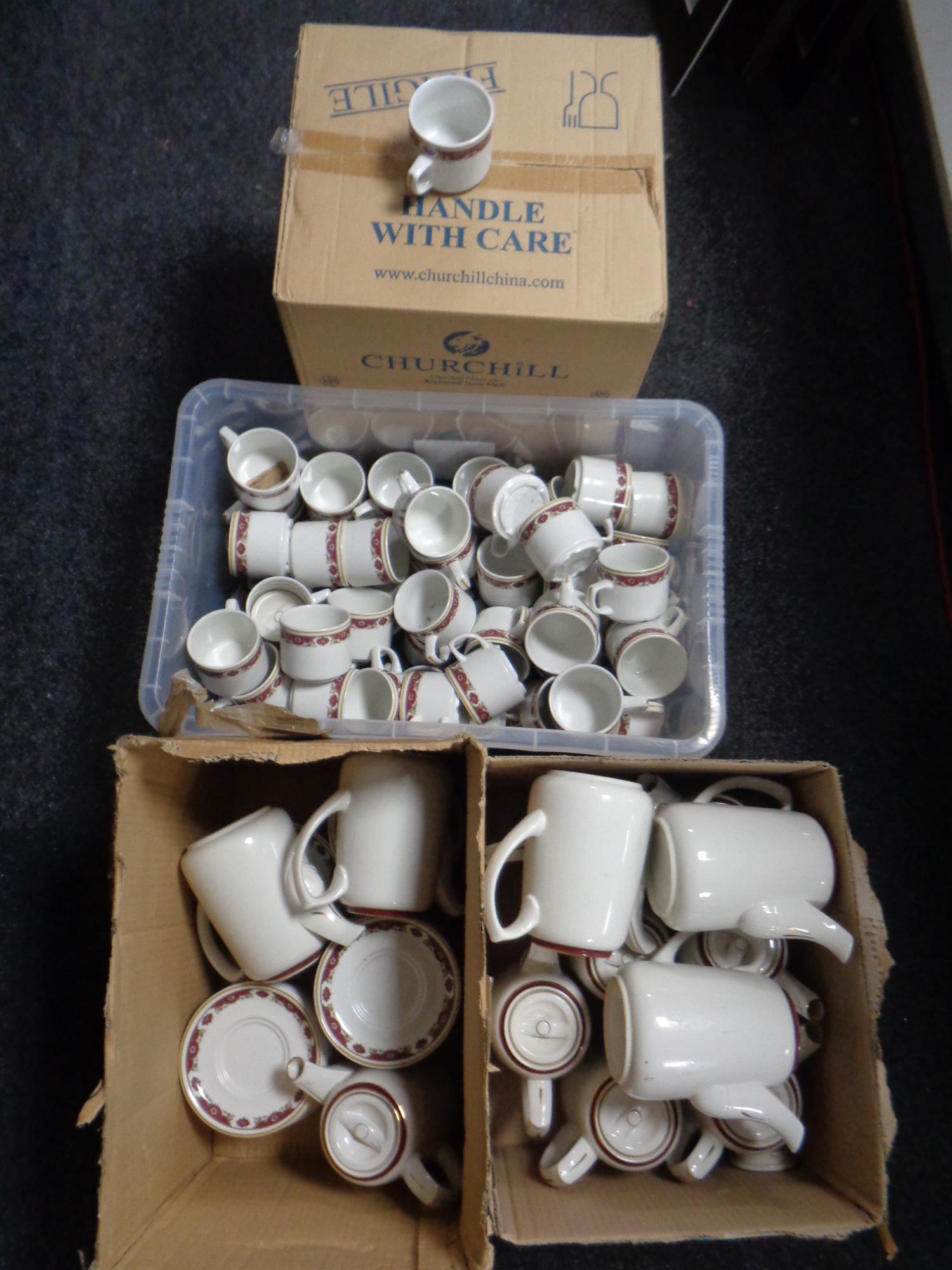 Four boxes containing an extensive Churchill tea service