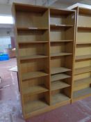 A set of mid 20th century oak open bookshelves, 196.5 cm high x 108.5 cm wide x 30 cm deep.