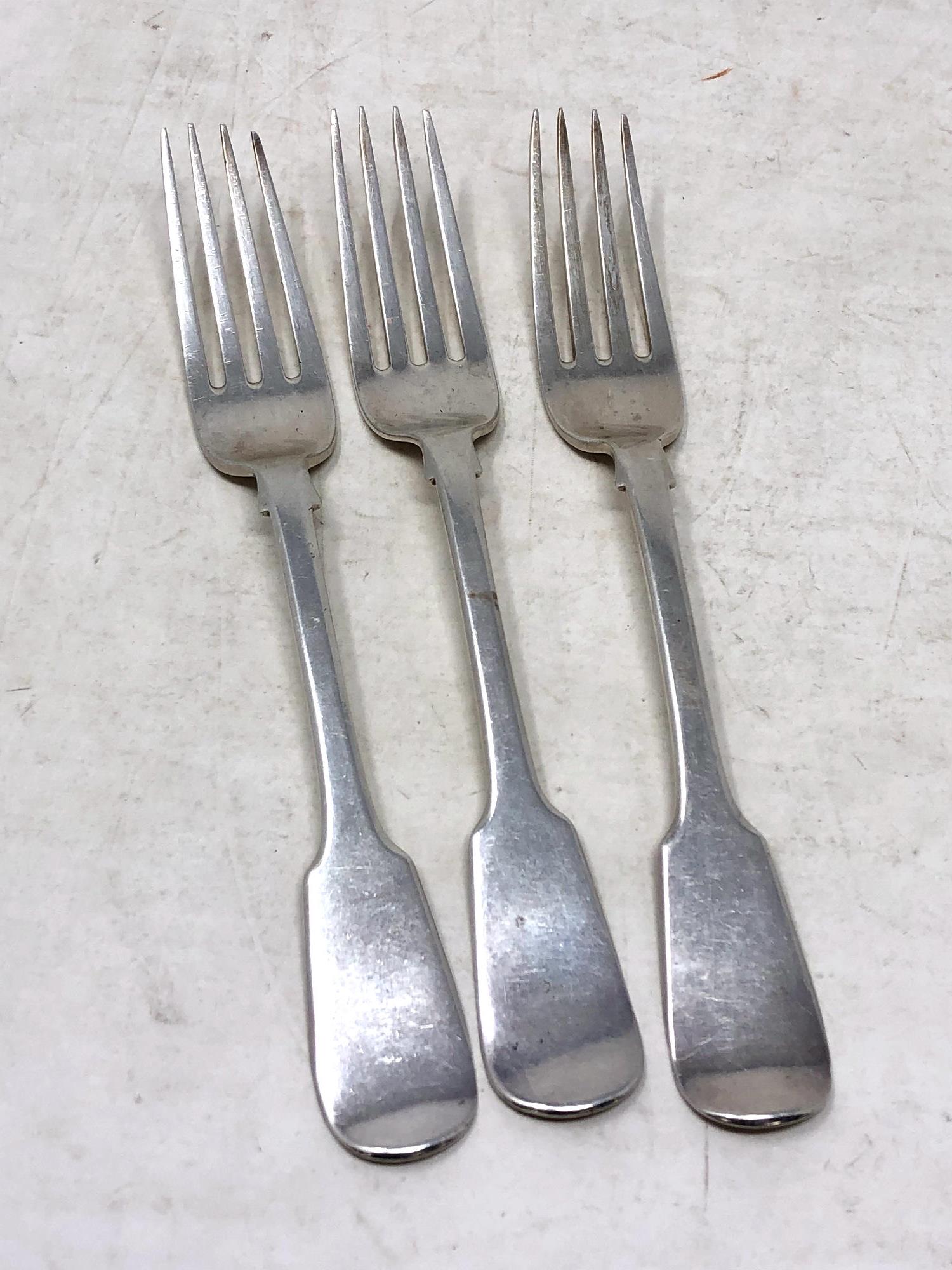 Three Victorian silver table forks, Edinburgh marks. CONDITION REPORT: 204.