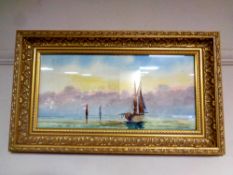 Abraham Hulk Jnr (1851-1922). Watercolour of sailing boats at sea. Signed in right hand corner.