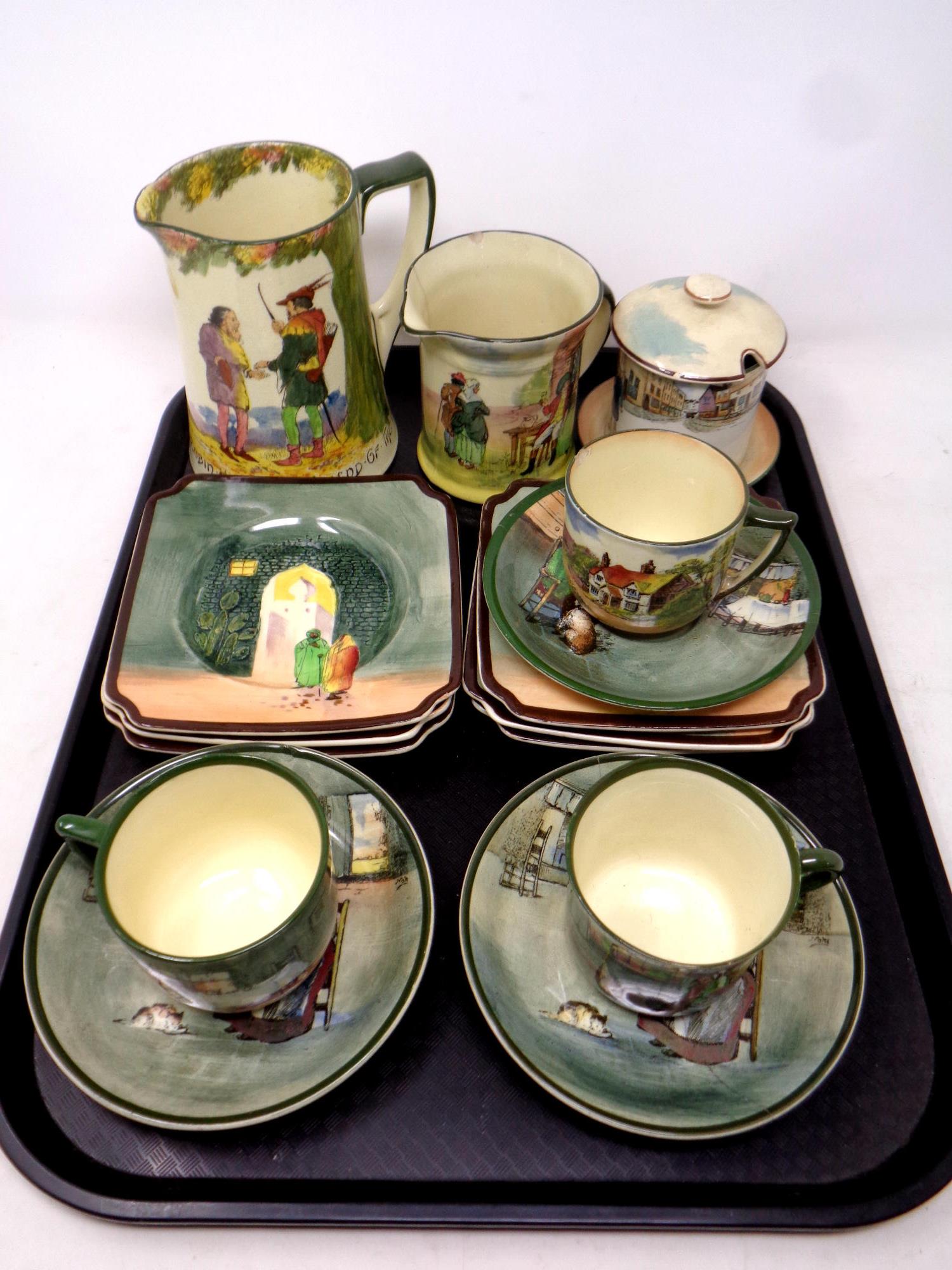 A tray containing fifteen pieces of Royal Doulton china to include Middle Eastern sandwich plates,