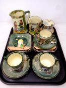 A tray containing fifteen pieces of Royal Doulton china to include Middle Eastern sandwich plates,