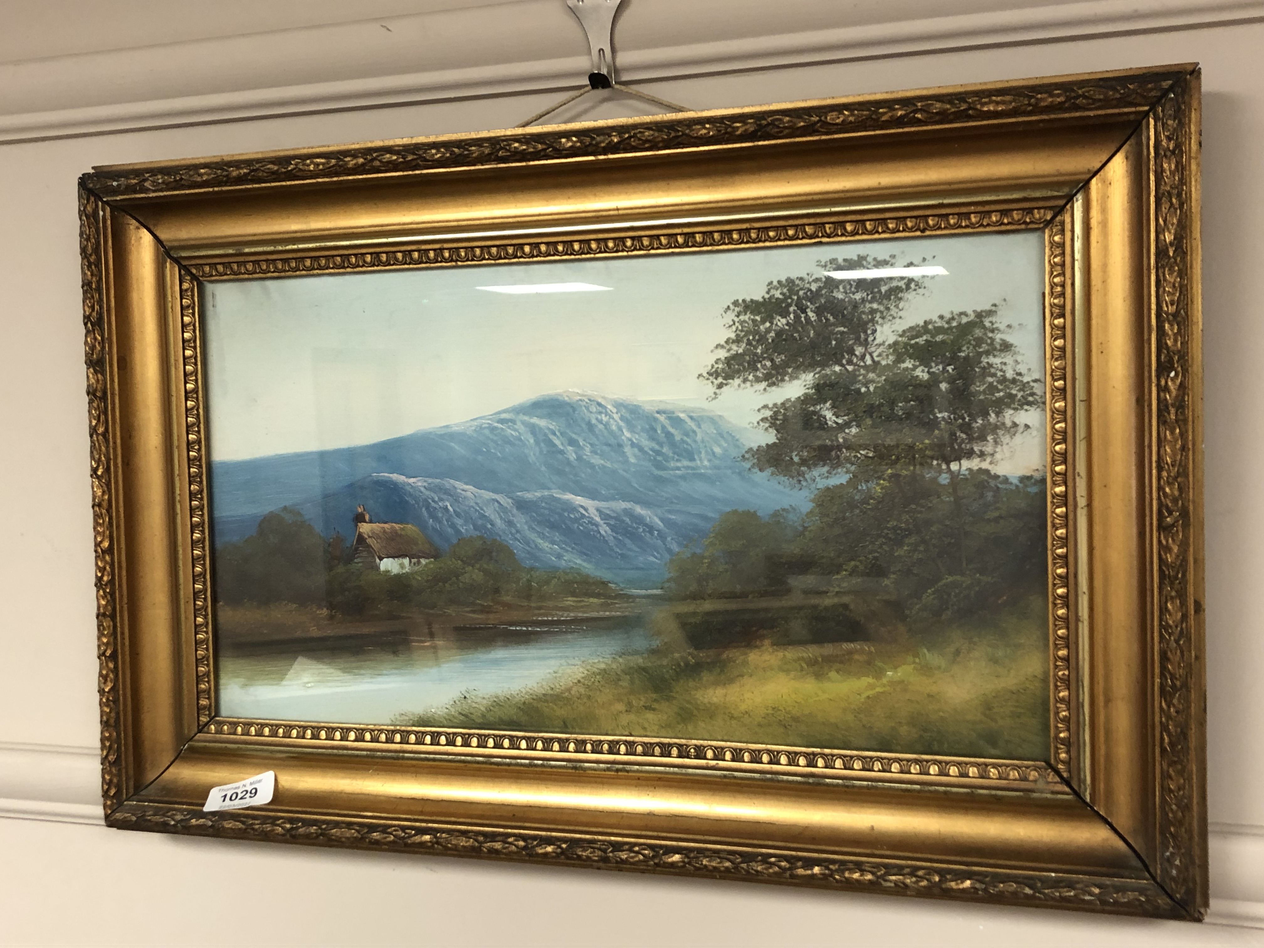 19th century school : Building with mountains beyond, oil on board,