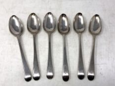 Six 19th century silver dessert spoons, various marks, 205g.