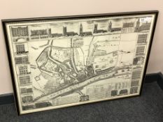 A monochrome map of Newcastle upon Tyne in the 18th century,