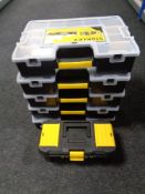 Five Stanley Sortmaster cases together with a Stanley miniature toolbox