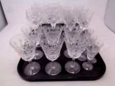 A tray containing Stewart Crystal Westbury drinking glasses to include liqueur and wine glasses