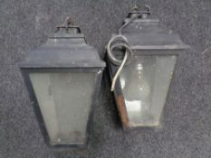 Two cast iron outdoor hanging lantern lights