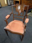 An Edwardian inlaid beechwood armchair