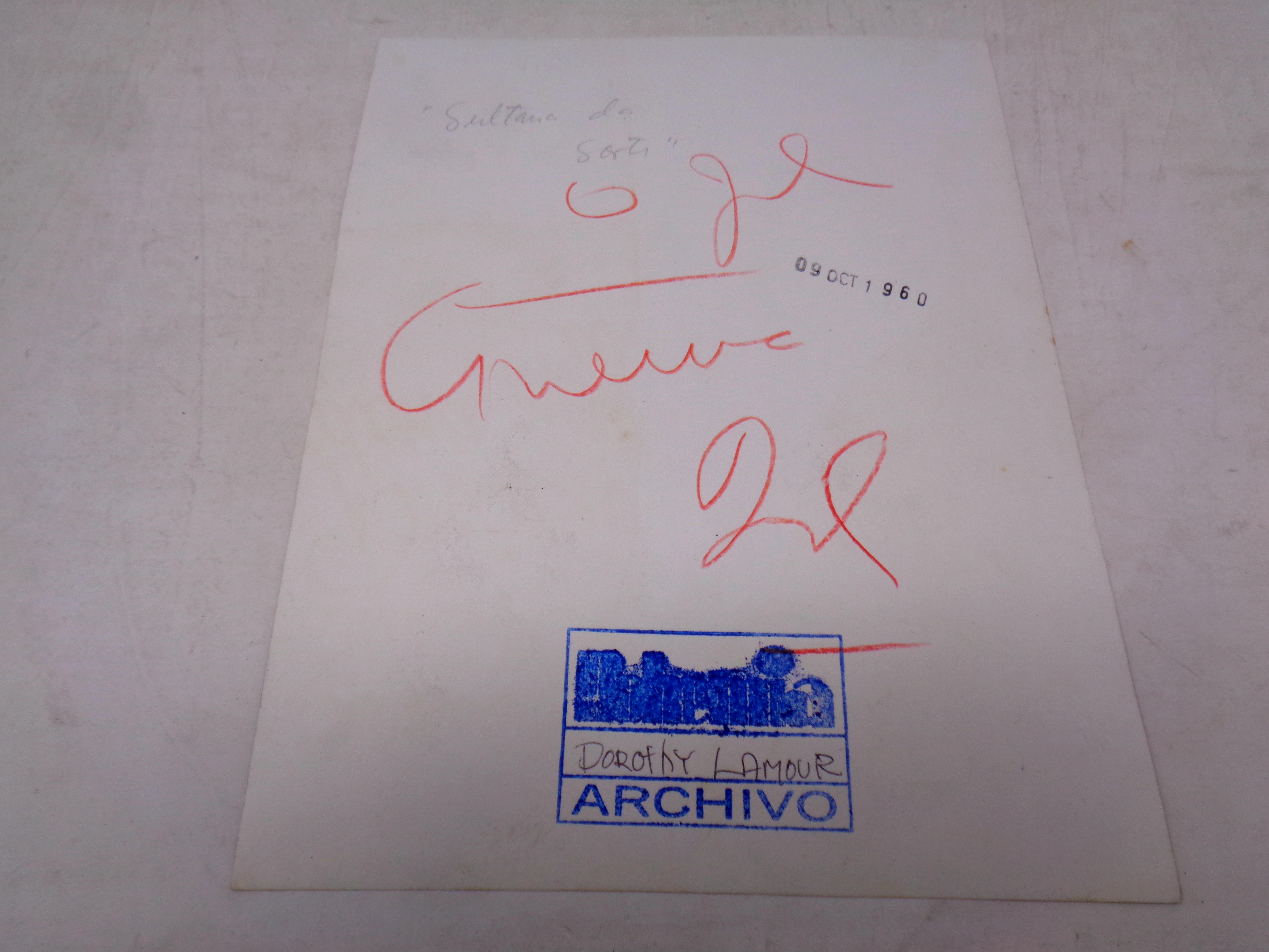 Dorothy Lamour signed vintage photograph with press stamp, and dated 1960. - Image 2 of 2
