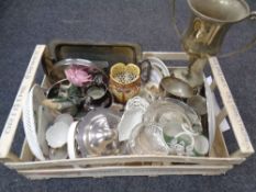 A box containing trophies, plated wares,