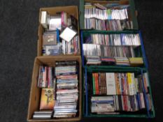 Five boxes and crates containing assorted DVD's and CD's