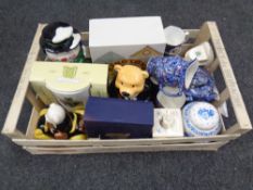 A box containing assorted Ringtons ceramics to include chintz teaware, novelty storage jars,