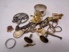 A small quantity of costume jewellery, napkin ring,