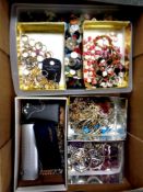 A box containing a large quantity of assorted costume jewellery to include necklaces, bangles,