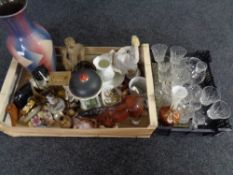 Two boxes containing assorted ceramics and glassware to include Gleneagles and Stewart Crystal