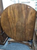 A Victorian mahogany circular pedestal tilt top breakfast table