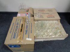 Five boxes containing assorted drinking glasses to include Pepsi, High Ball,