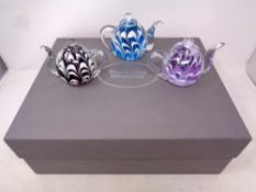 Three glass teapot ornaments in original box
