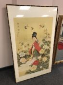 Two large Japanese colour prints in gilt frames
