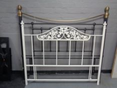 A Victorian style 5ft headboard together with a further white metal headboard