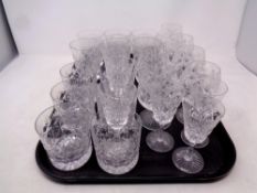 A tray containing Stewart Crystal Westbury drinking glasses to include liqueur,