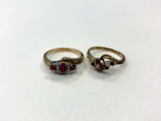 Two 9ct gold ruby and diamond rings CONDITION REPORT: 5.3g gross.