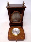 A 19th century inlaid clock case with battery movement together with an Art Deco wall barometer