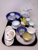 A tray containing assorted ceramics to include a twelve piece Windsor bone china tea service,