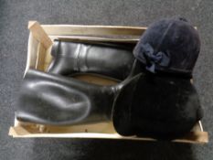 A box containing a pair of leather riding boots size 37,