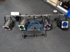 A spotlight rig with four CCT Minuette FR spotlights together with a channel fuse box and a Logic